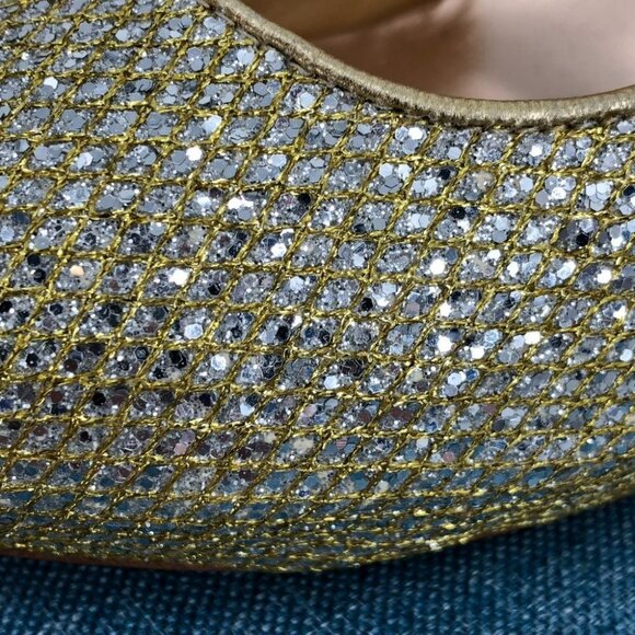 Badgely Mischka Gold Glitter Humbie II Peep Toe Platform Evening Pumps 7.5L & 8R - Picture 10 of 14